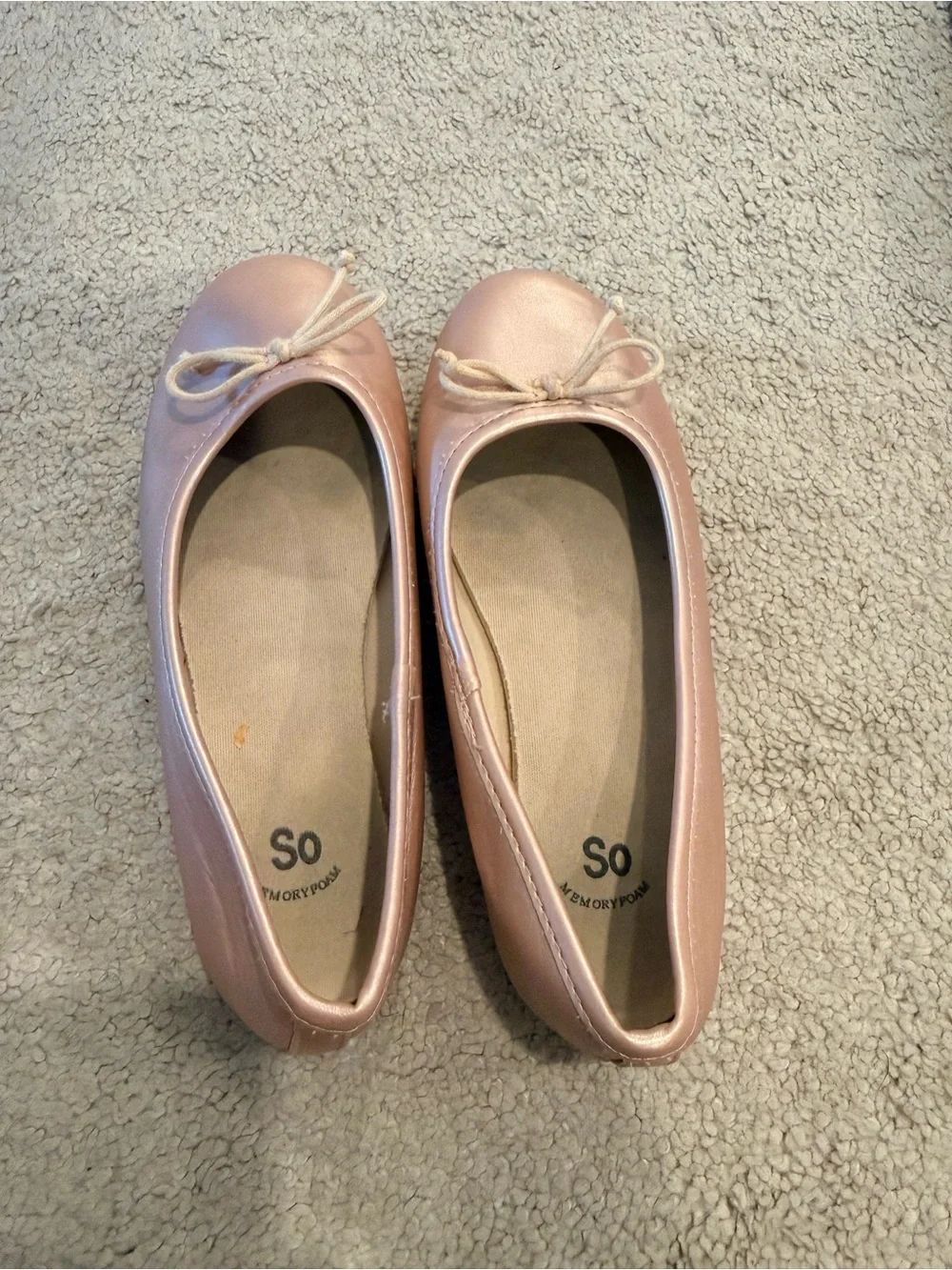 SO Pink Metallic Ballet Flats with Bow Accent